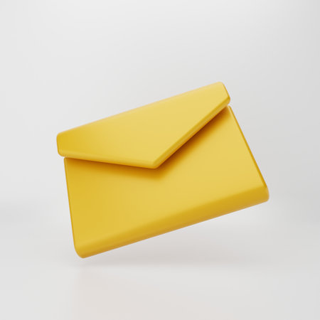 Yellow envelope on white background, 3d rendering. Computer digital drawing.
