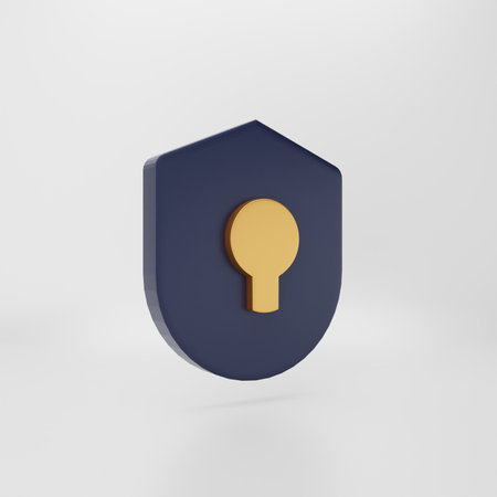 Realistic 3D Shield Key Icon Isolated on White Background.の写真素材