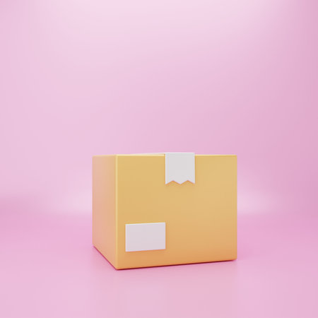 Cardboard box on a pink background. 3d rendering mock upの写真素材