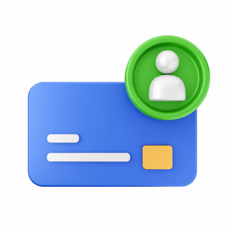 3d rendering of a blue credit card with a green contact icon