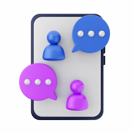 3d rendering of mobile phone with chat icon. Isolated white background.の写真素材