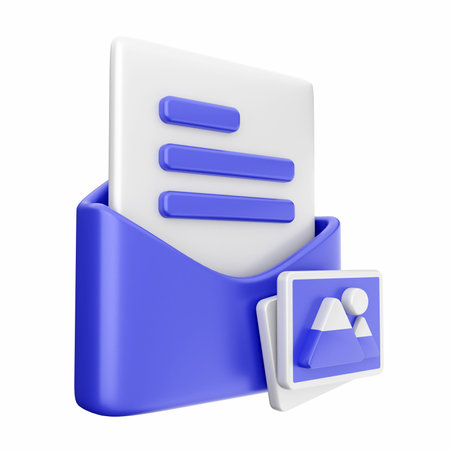 3d rendering of blue folder with documents and button on white background
