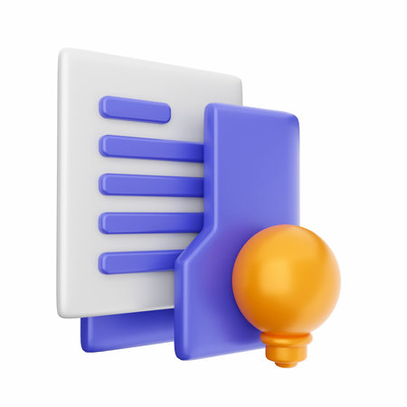 3d render of file folders and lightbulb isolated on white background