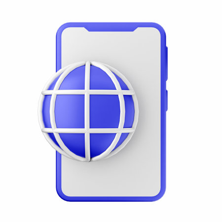 Smartphone with globe on a white background. 3d rendering.