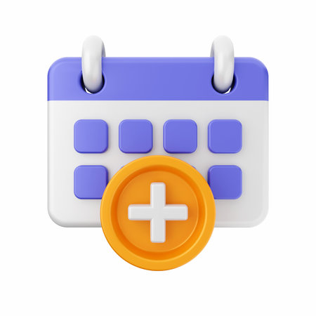 Calendar with plus mark. 3d illustration isolated on white backgroundの写真素材