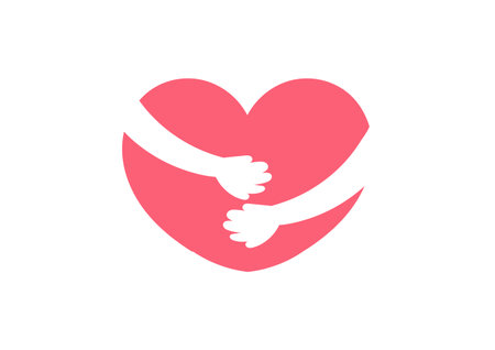 illustration of a heart hugged by a pair of hands, about someone's affectionのイラスト素材