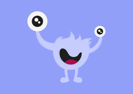 illustration of a monster with a cheerful face, in a beautiful bright blue color