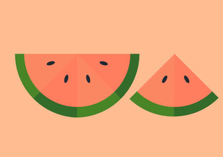 Illustration of watermelon fruit with a fresh blend of red and pink, green and light green