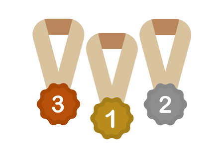 illustration of a gold medal for champion 1, silver for champion 2 and bronze for champion 3のイラスト素材