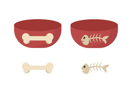 illustration of a dog and cat eating place with bones for dogs and fish for cats
