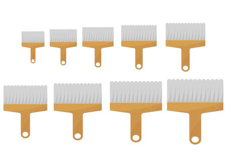 illustration of paint brushes of various sizes with stalks made of woodのイラスト素材