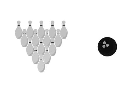 illustration of a bowling ball and a bowling pin with a bowling sport themeのイラスト素材