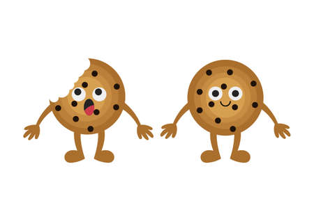 illustration of cookies with a combination of sweet dark brown and light brown colors with cute and adorable facesのイラスト素材