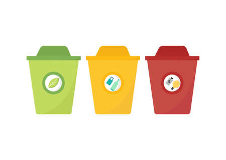 illustration of a trash can with three types of trash, namely, organic, inorganic and hazardous or hazardous trash binsのイラスト素材