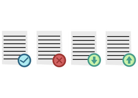 a collection of illustrations with the theme of assignments, assignments sent, rejected, being downloaded and being sentのイラスト素材