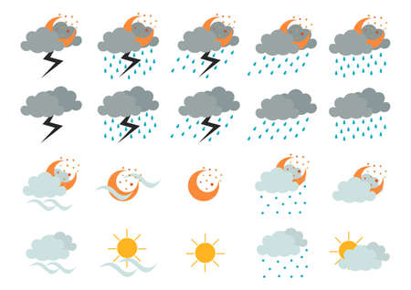 a collection of weather illustrations during the day and night, the day is marked by the sun and the night is marked by the moonのイラスト素材