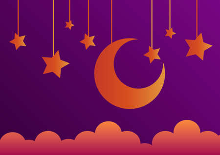 moon and star background with a ramadan theme with gradient technique, with a beautiful bright yellow and orange color blendのイラスト素材
