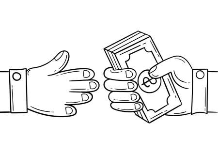 hand drawn illustration of two people working together in business or conducting financial transactionsのイラスト素材
