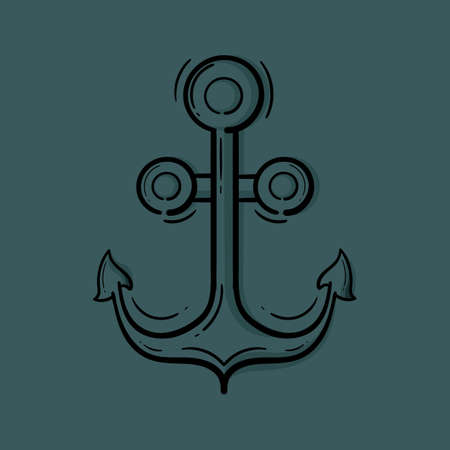 hand drawn illustration of anchor color version, with an elegant dark color combinationのイラスト素材