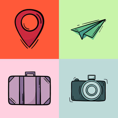 a collection of illustrations with a travel theme, with a simple and modern designのイラスト素材