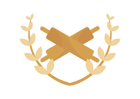 design with the theme of cooking with a rolling pin and wheat with a simple and modern designのイラスト素材