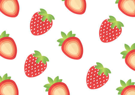 strawberry fruit pattern in bright and fresh pink and light green colors, on a white backgroundのイラスト素材