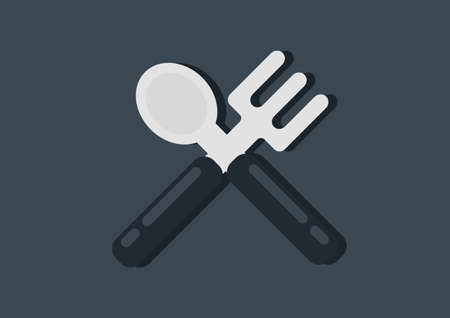 spoon and fork illustration with a cooking utensil theme, with a dark and elegant design