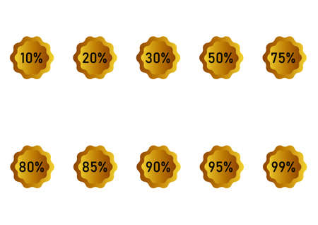 a collection of discount tags with a gradient of gold color, with an elegant gold colorのイラスト素材