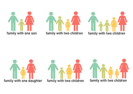 illustration of a family with different number of family membersのイラスト素材