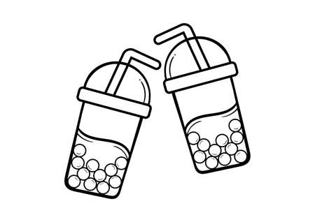 hand drawn boba drink illustration on white backgroundのイラスト素材
