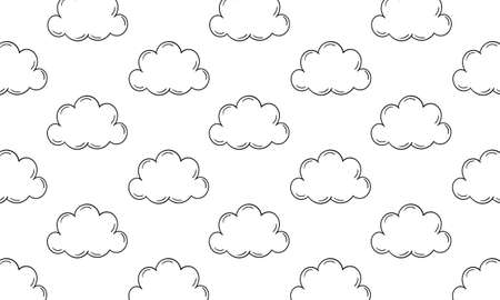 hand drawn cloud pattern on white backgroundのイラスト素材