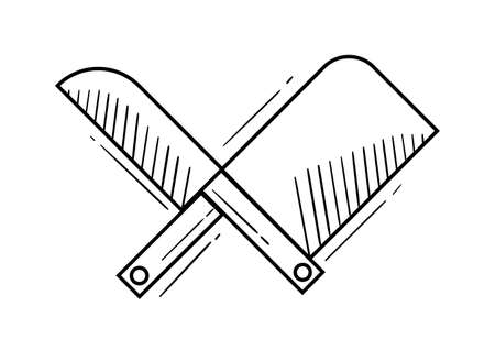 hand drawn knife and butcher knife on a white backgroundのイラスト素材