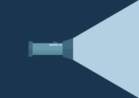 illustration of a flashlight with a bright light on a dark backgroundのイラスト素材