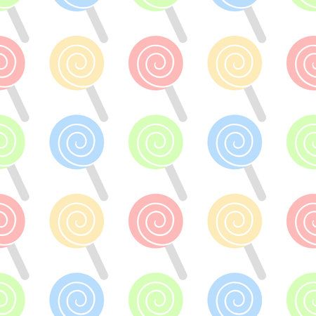 seamless pattern of colorful lollipops on white backgroundのイラスト素材