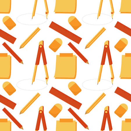seamless pattern with school supplies theme on white backgroundのイラスト素材
