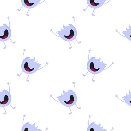 monster seamless pattern in blue on white backgroundのイラスト素材