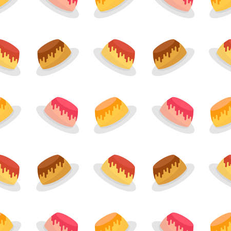 colorful pudding seamless pattern on white backgroundのイラスト素材