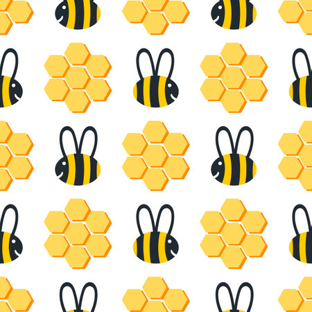 bee and beehive seamless pattern on white backgroundのイラスト素材
