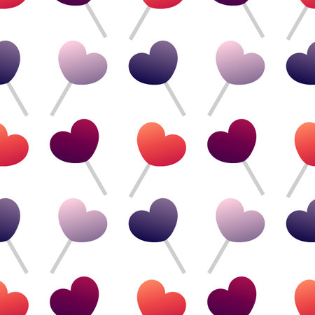 seamless pattern of heart shaped lollipops in color gradation on a white backgroundのイラスト素材