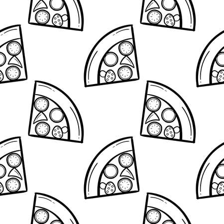 pizza hand drawn seamless pattern on white backgroundのイラスト素材