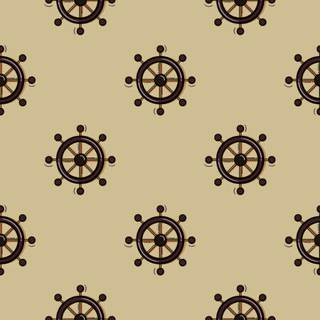 Seamless pattern hand drawn boat steering wheel with colored version on a white backgroundのイラスト素材