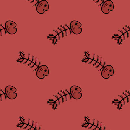 fishbone hand drawn seamless pattern, color version