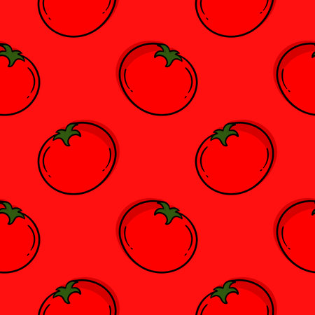 tomato vegetable hand drawn seamless pattern color versionのイラスト素材
