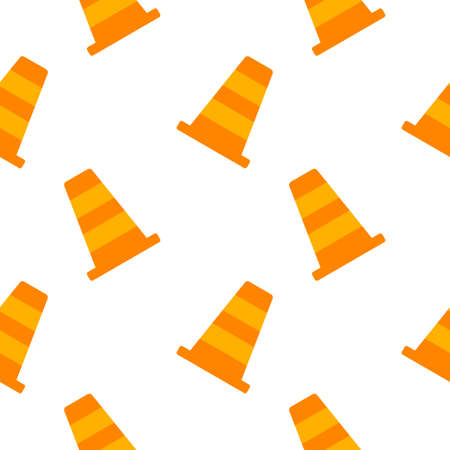 cone seamless pattern with construction theme on white backgroundのイラスト素材