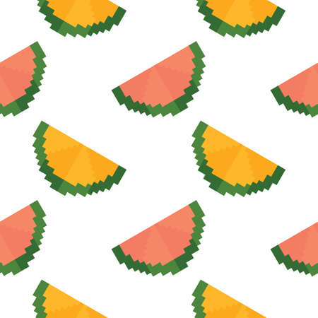 watermelon fruit seamless pattern in pixel style on white background