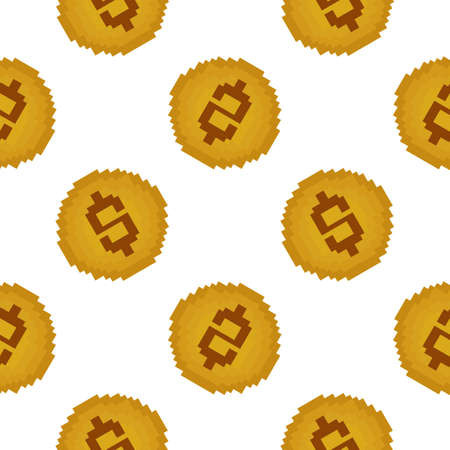 coin seamless pattern with dollar symbol in pixel style on white backgroundのイラスト素材