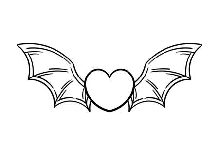 hand drawn illustration of a heart with wings, on a white backgroundのイラスト素材