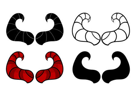 a collection of illustrations of horns in four different styles, on a white backgroundのイラスト素材