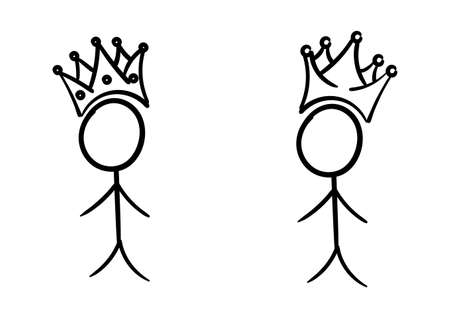 king and queen stick man illustration with crown, on white backgroundのイラスト素材