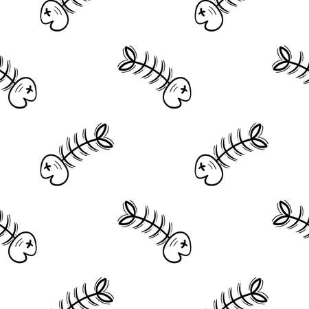 fishbone hand drawn seamless pattern on white backgroundのイラスト素材